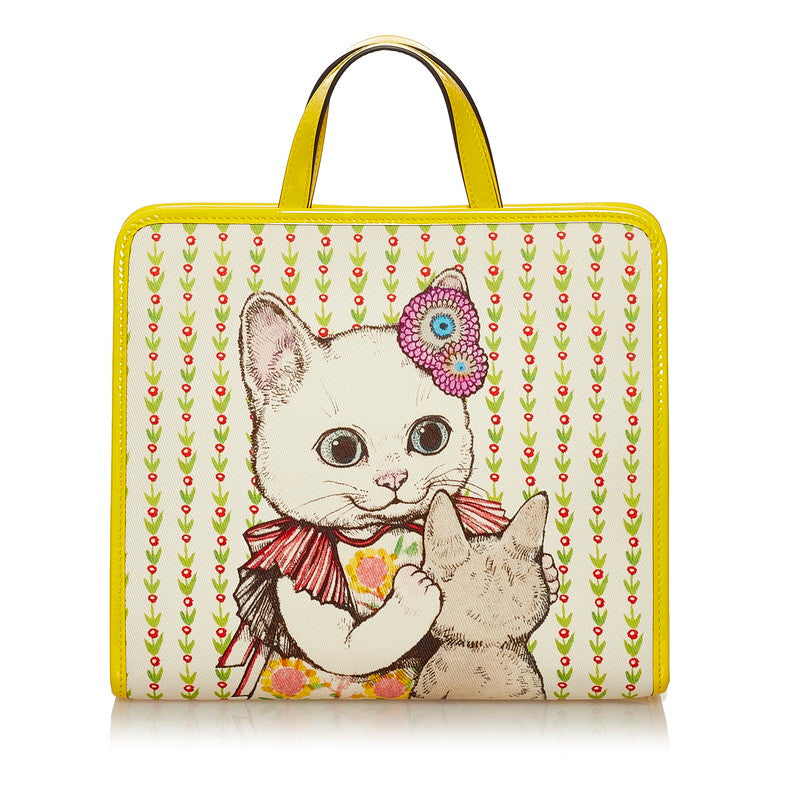 グッチ ヒグチユウコ 日本限定 チルドレンズ トートバッグ 605614 ホワイト イエロー キャンバス エナメル レディース GUCCI 【中古】