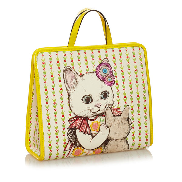 グッチ ヒグチユウコ 日本限定 チルドレンズ トートバッグ 605614 ホワイト イエロー キャンバス エナメル レディース GUCCI 【中古】