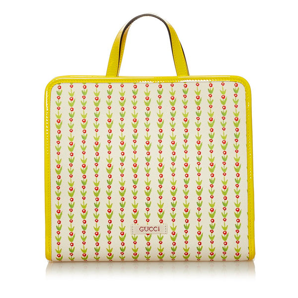 グッチ ヒグチユウコ 日本限定 チルドレンズ トートバッグ 605614 ホワイト イエロー キャンバス エナメル レディース GUCCI 【中古】