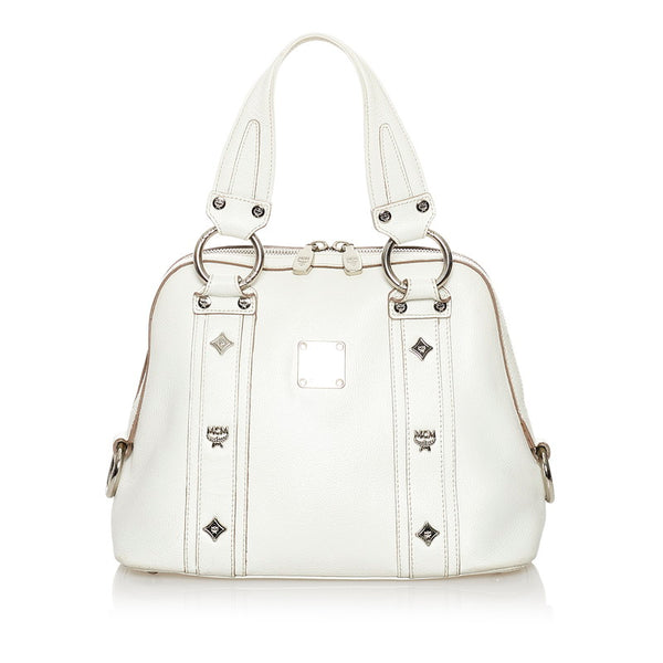 エム シー エム スタッズ ハンドバッグ ホワイト レザー レディース MCM 【中古】