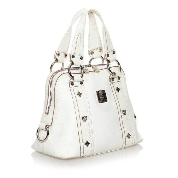 エム シー エム スタッズ ハンドバッグ ホワイト レザー レディース MCM 【中古】