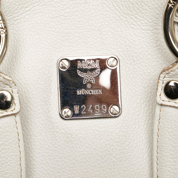 エム シー エム スタッズ ハンドバッグ ホワイト レザー レディース MCM 【中古】