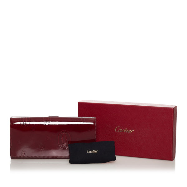 カルティエ ハッピーバースデー 長財布 ボルドー エナメル レディース CARTIER 【中古】