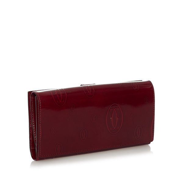 カルティエ ハッピーバースデー 長財布 ボルドー エナメル レディース CARTIER 【中古】