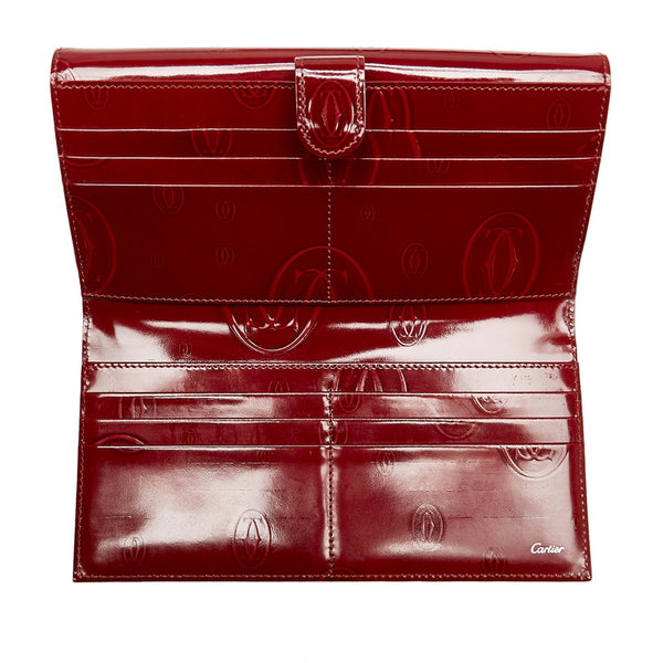 カルティエ ハッピーバースデー 長財布 ボルドー エナメル レディース CARTIER 【中古】