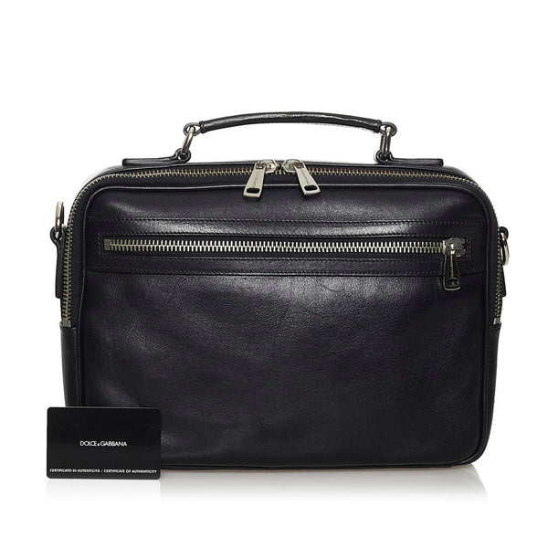 ドルチェアンドガッバーナ ブラック レザー ハンドバッグ メンズ DOLCE&GABBANA 【中古】