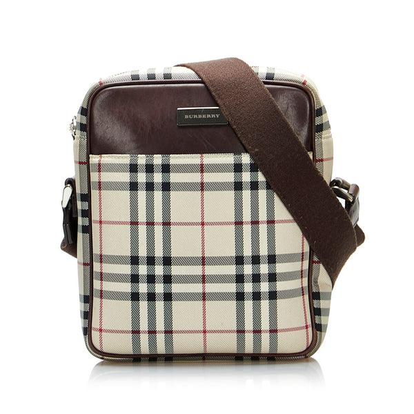 バーバリー ノバチェック 斜め掛け ショルダーバッグ ベージュ ブラック キャンバス レザー レディース BURBERRY 【中古】