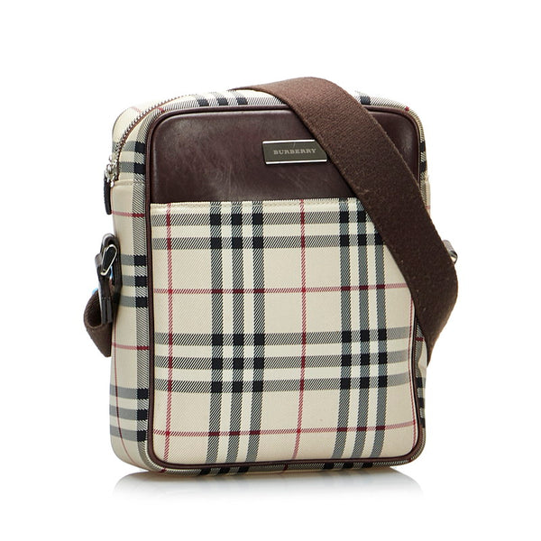 バーバリー ノバチェック 斜め掛け ショルダーバッグ ベージュ ブラック キャンバス レザー レディース BURBERRY 【中古】