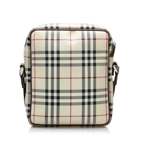 バーバリー ノバチェック 斜め掛け ショルダーバッグ ベージュ ブラック キャンバス レザー レディース BURBERRY 【中古】