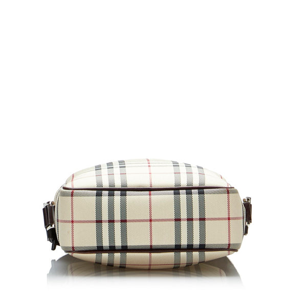 バーバリー ノバチェック 斜め掛け ショルダーバッグ ベージュ ブラック キャンバス レザー レディース BURBERRY 【中古】