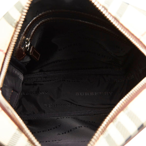 バーバリー ノバチェック 斜め掛け ショルダーバッグ ベージュ ブラック キャンバス レザー レディース BURBERRY 【中古】