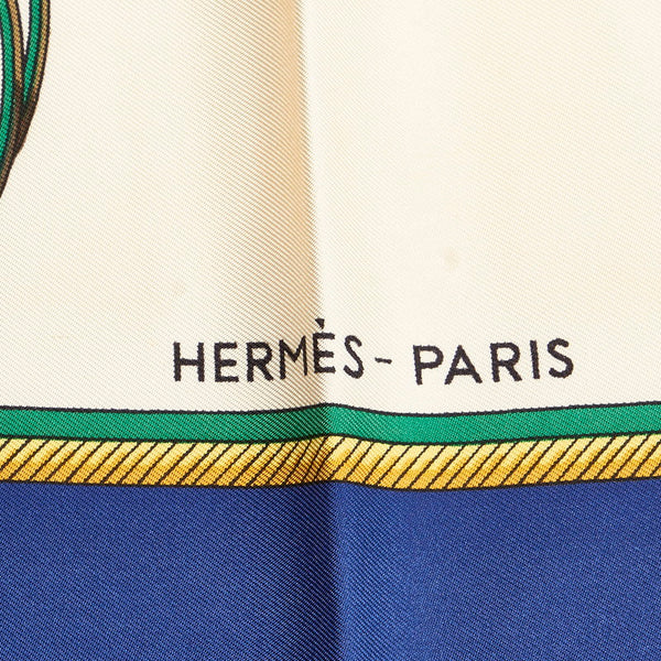 エルメス カレ90 LA PERRIERE 折り畳み式幌の馬車 スカーフ ブルー シルク レディース HERMES 【中古】