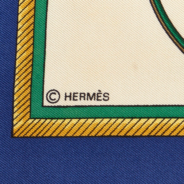 エルメス カレ90 LA PERRIERE 折り畳み式幌の馬車 スカーフ ブルー シルク レディース HERMES 【中古】