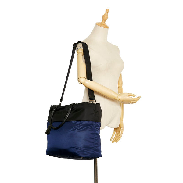 プラダ テスート  ハンドバッグ ショルダーバッグ 2WAY ネイビー ブラック ナイロン レザー レディース PRADA 【中古】