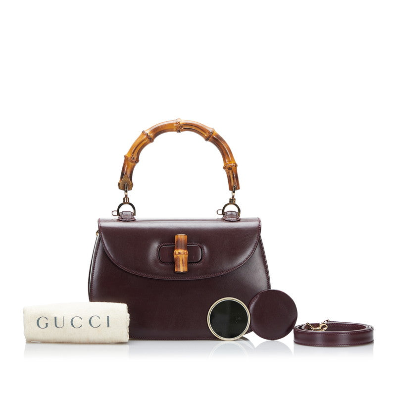 グッチ バンブー ハングバッグ ショルダーバッグ 2WAY 000 1364 ワインレッド ブラウン レザー レディース GUCCI 【中古】