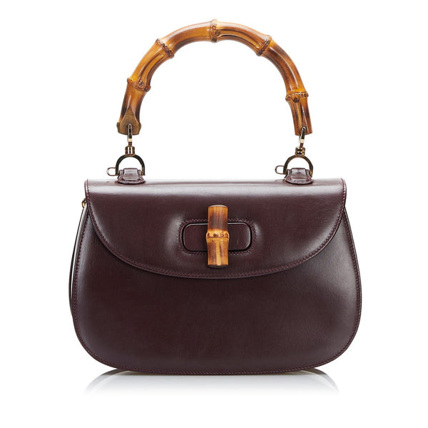 グッチ バンブー ハングバッグ ショルダーバッグ 2WAY 000 1364 ワインレッド ブラウン レザー レディース GUCCI 【中古】