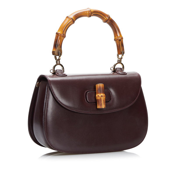 グッチ バンブー ハングバッグ ショルダーバッグ 2WAY 000 1364 ワインレッド ブラウン レザー レディース GUCCI 【中古】