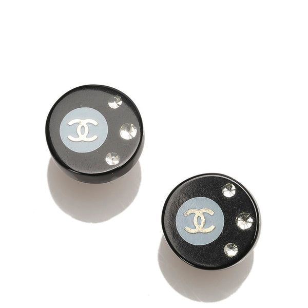シャネル ココマーク ラインストーン ラウンド ピアス ブラック ライトブルー プラスチック レディース CHANEL 【中古】