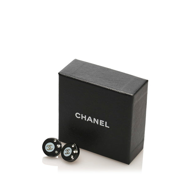 シャネル ココマーク ラインストーン ラウンド ピアス ブラック ライトブルー プラスチック レディース CHANEL 【中古】