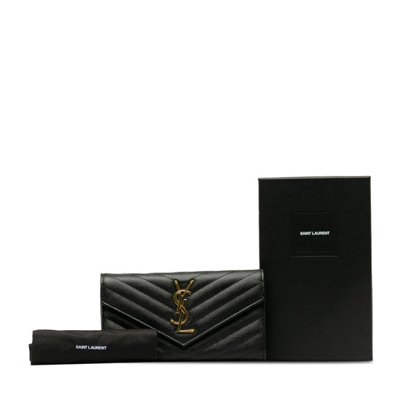 サンローラン モノグラム カサンドラ ロングウォレット 長財布 GBL372264 ブラック ゴールド レザー レディース SAINT LAURENT 【中古】