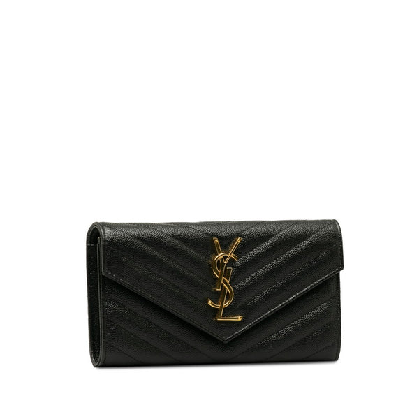 サンローラン モノグラム カサンドラ ロングウォレット 長財布 GBL372264 ブラック ゴールド レザー レディース SAINT LAURENT 【中古】