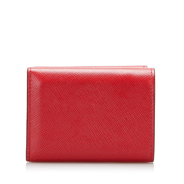 プラダ サフィアーノ 三つ折り財布 コンパクトウォレット 1MH021 レッド レザー レディース PRADA 【中古】