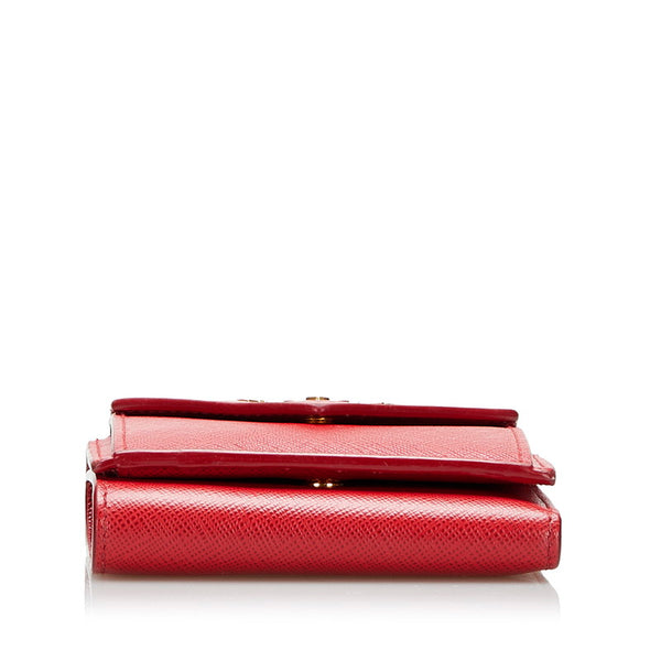 プラダ サフィアーノ 三つ折り財布 コンパクトウォレット 1MH021 レッド レザー レディース PRADA 【中古】
