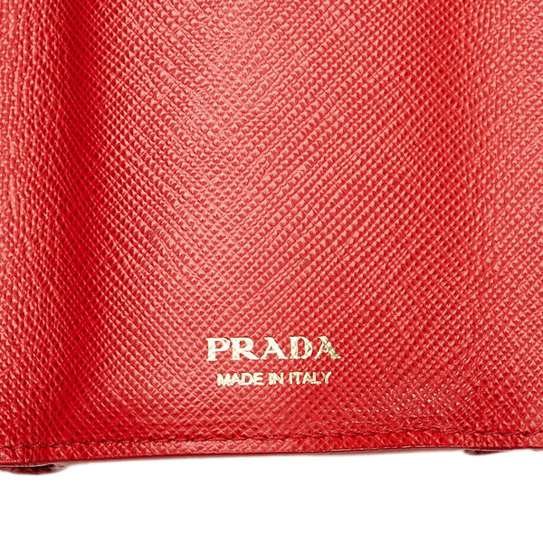 プラダ サフィアーノ 三つ折り財布 コンパクトウォレット 1MH021 レッド レザー レディース PRADA 【中古】