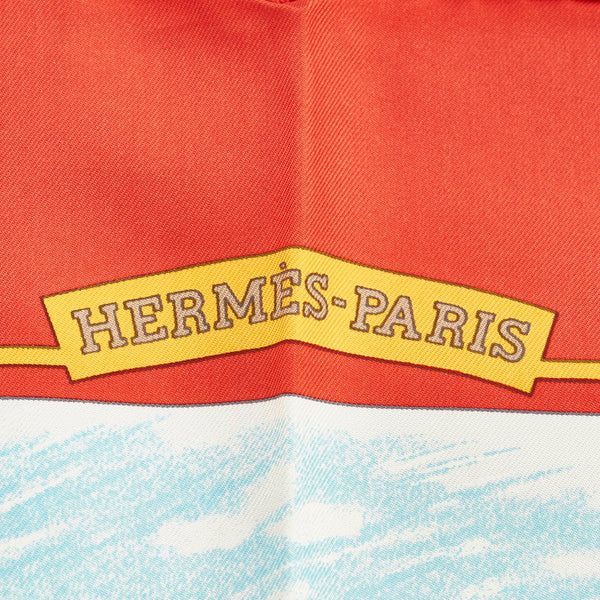 エルメス カレ90 Auteuil en Mai オートゥイユの5月 スカーフ レッド マルチカラー シルク レディース HERMES 【中古】