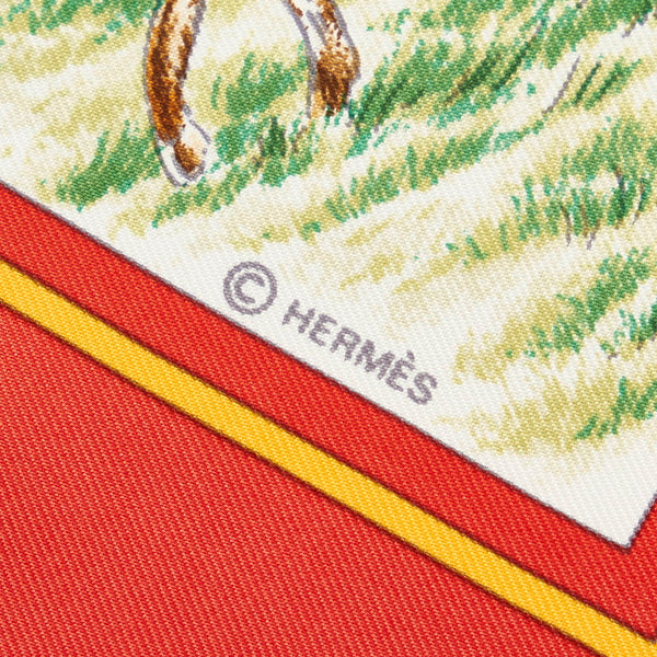 エルメス カレ90 Auteuil en Mai オートゥイユの5月 スカーフ レッド マルチカラー シルク レディース HERMES 【中古】