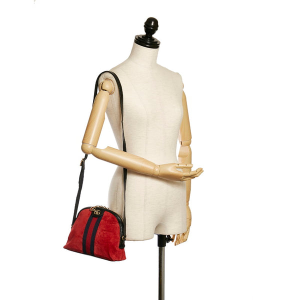 グッチ オフィディア 斜め掛け ショルダーバッグ 499621 レッド ブラック スウェード レザー レディース GUCCI 【中古】
