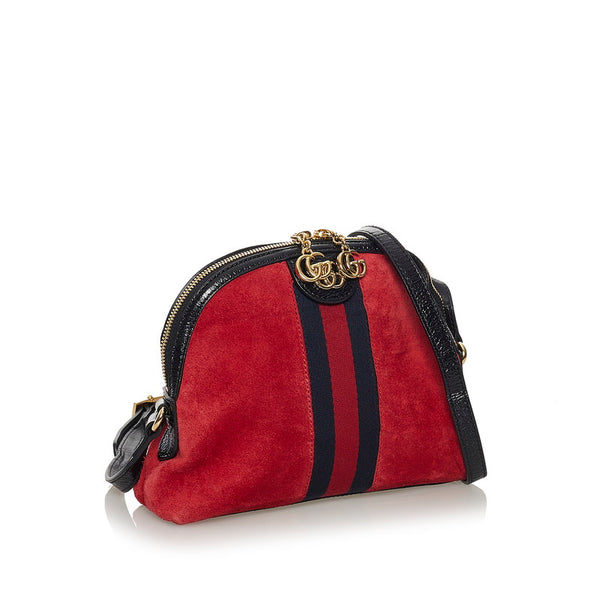 グッチ オフィディア 斜め掛け ショルダーバッグ 499621 レッド ブラック スウェード レザー レディース GUCCI 【中古】