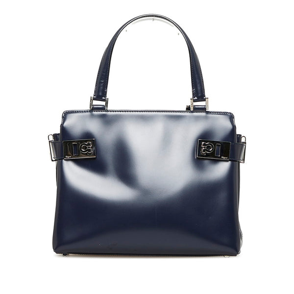 サルヴァトーレフェラガモ ガンチーニ ハンドバッグ ショルダーバッグ 2WAY AQ-21 0167 ネイビー レザー レディース Salvatore Ferragamo 【中古】