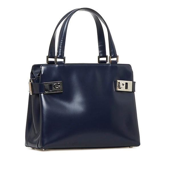 サルヴァトーレフェラガモ ガンチーニ ハンドバッグ ショルダーバッグ 2WAY AQ-21 0167 ネイビー レザー レディース Salvatore Ferragamo 【中古】