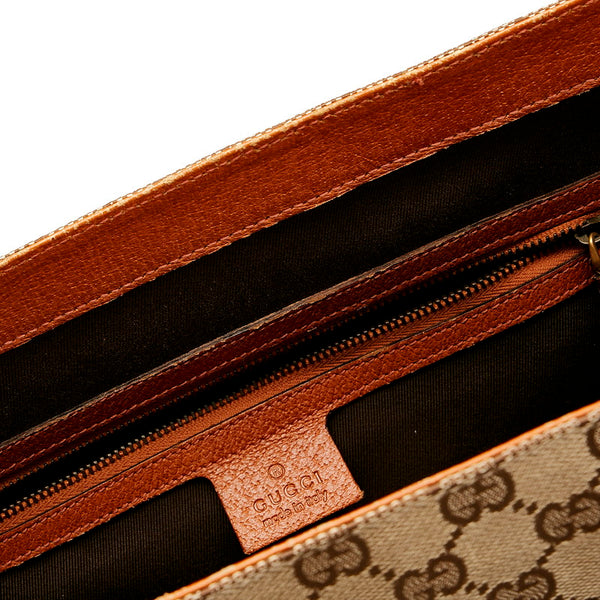 グッチ GGキャンバス ハンドバッグ トートバッグ 120897 ベージュ ブラウン レザー キャンバス レディース GUCCI 【中古】