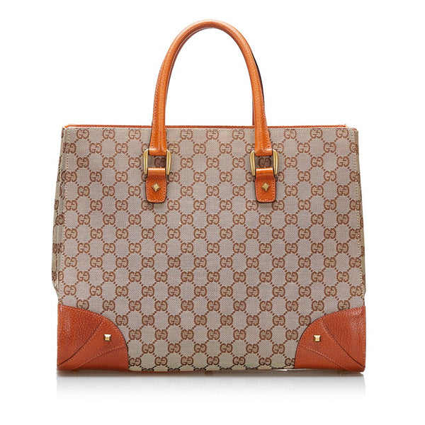 グッチ GGキャンバス ハンドバッグ トートバッグ 120897 ベージュ ブラウン レザー キャンバス レディース GUCCI 【中古】