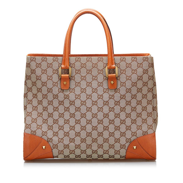 グッチ GGキャンバス ハンドバッグ トートバッグ 120897 ベージュ ブラウン レザー キャンバス レディース GUCCI 【中古】