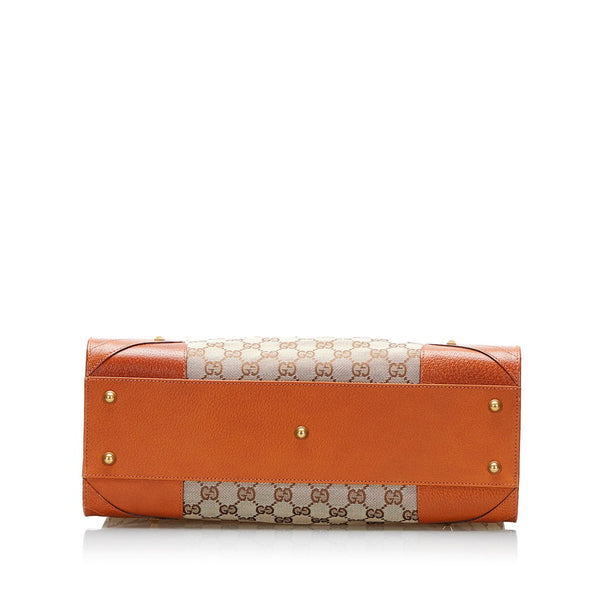 グッチ GGキャンバス ハンドバッグ トートバッグ 120897 ベージュ ブラウン レザー キャンバス レディース GUCCI 【中古】