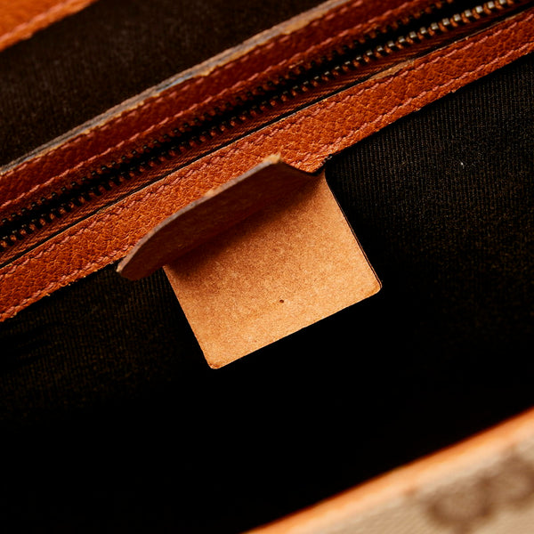 グッチ GGキャンバス ハンドバッグ トートバッグ 120897 ベージュ ブラウン レザー キャンバス レディース GUCCI 【中古】