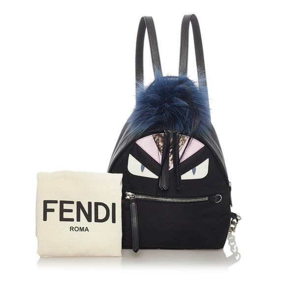 フェンディ モンスター リュック バックパック 8BZ038 ブラック ナイロン レザー ファー  レディース FENDI 【中古】