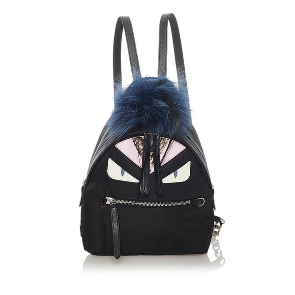 フェンディ モンスター リュック バックパック 8BZ038 ブラック ナイロン レザー ファー  レディース FENDI 【中古】