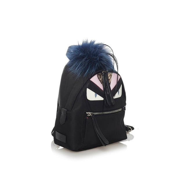 フェンディ モンスター リュック バックパック 8BZ038 ブラック ナイロン レザー ファー  レディース FENDI 【中古】