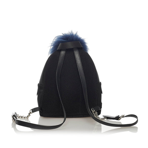 フェンディ モンスター リュック バックパック 8BZ038 ブラック ナイロン レザー ファー  レディース FENDI 【中古】