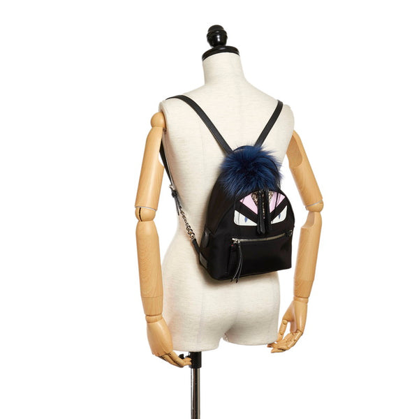 フェンディ モンスター リュック バックパック 8BZ038 ブラック ナイロン レザー ファー  レディース FENDI 【中古】