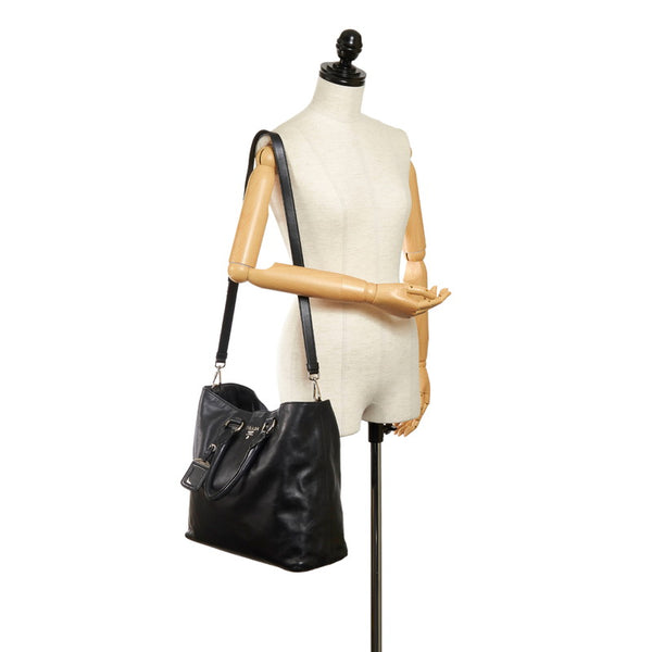 プラダ トートバッグ ショルダーバッグ 2WAY ブラック レザー メンズ PRADA 【中古】