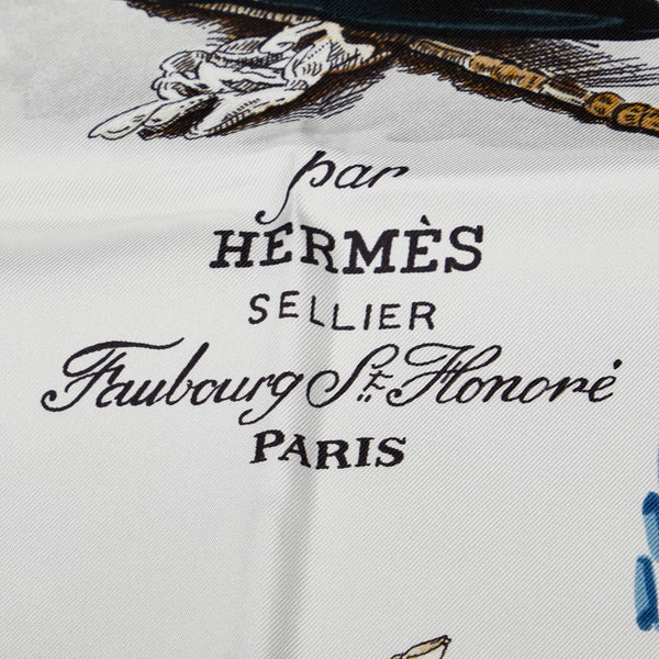 エルメス カレ90 CADRE NOIR カレドノワール スカーフ カーキ ホワイト マルチカラー シルク レディース HERMES 【中古】