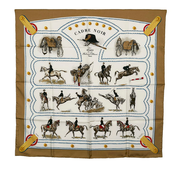 エルメス カレ90 CADRE NOIR カレドノワール スカーフ カーキ ホワイト マルチカラー シルク レディース HERMES 【中古】