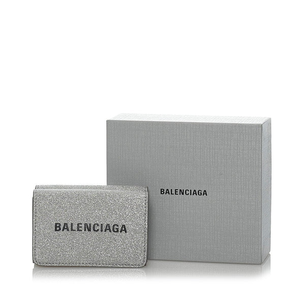 バレンシアガ エブリデイ 三つ折り財布 551921 シルバー ラメ レザー レディース BALENCIAGA 【中古】