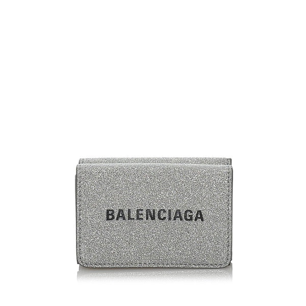 バレンシアガ エブリデイ 三つ折り財布 551921 シルバー ラメ レザー レディース BALENCIAGA 【中古】