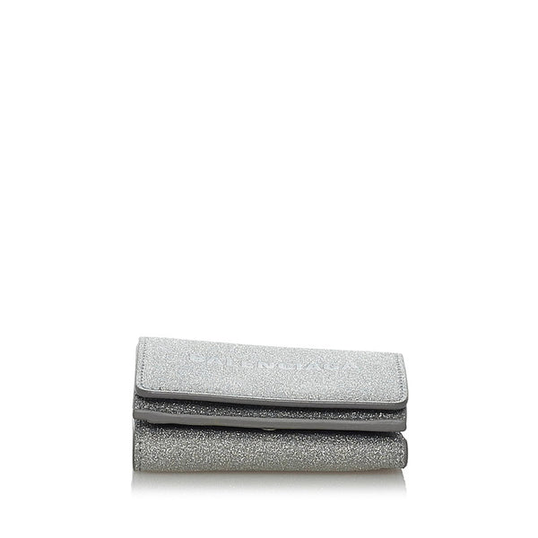 バレンシアガ エブリデイ 三つ折り財布 551921 シルバー ラメ レザー レディース BALENCIAGA 【中古】